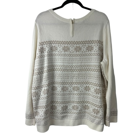 Talbots Size 2X Cream Gold Shimmer Snowflakes Fair Isle Stripes Cozy Sweater - Picture 2 of 6